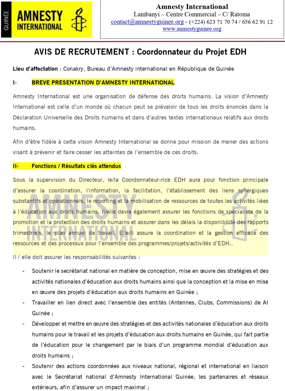 Coordonnateur du Projet EDH | Page 1