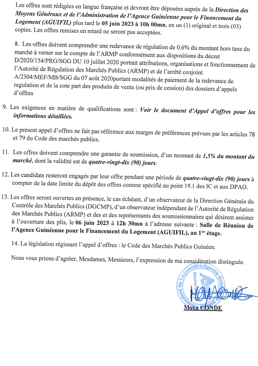 Invitation à soumissionner dans le cadre de l'Appel (l'Offres Ouvert relatif à l'acquisition de matériels informatiques pour l'Agence Guinéenne pour le Financement du Logement (A GUIFIL) | Page 2