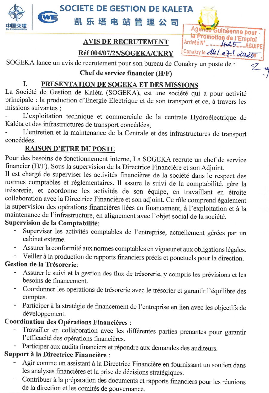 Recrutement d'un chef de service financier (h/f) | Page 1