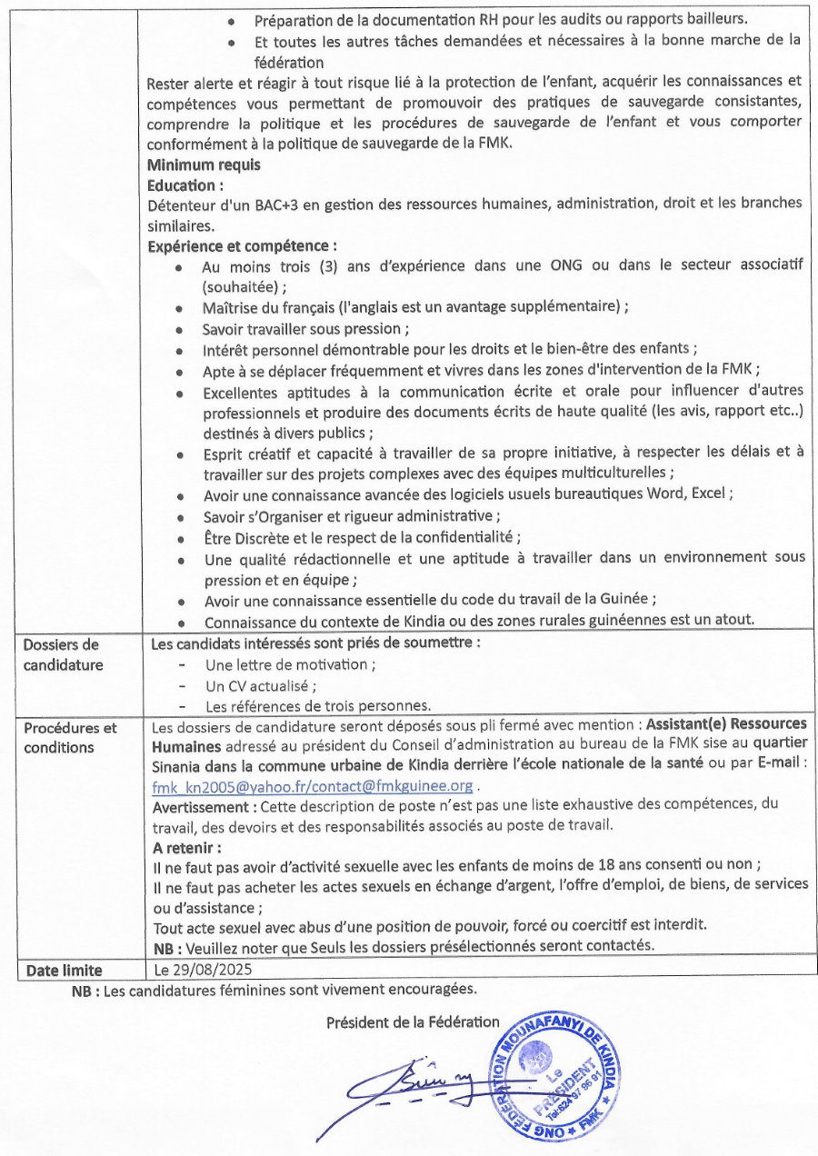 Avis de recrutement d'un (e) Assistant(e) Ressources Humaines  | Page 2