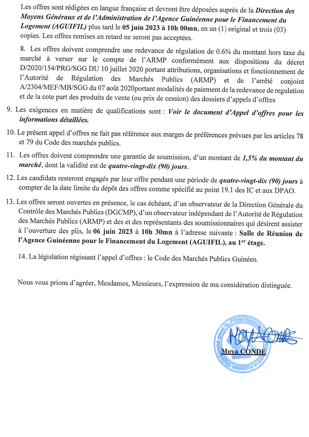 Invitation à soumissionner dans le cadre de l'Appel d'Offres Ouvert relatif à l'achat de fournitures internet pour l'Agence Guinéenne pour le Financement du Logement (A GUIFIL) | page 2