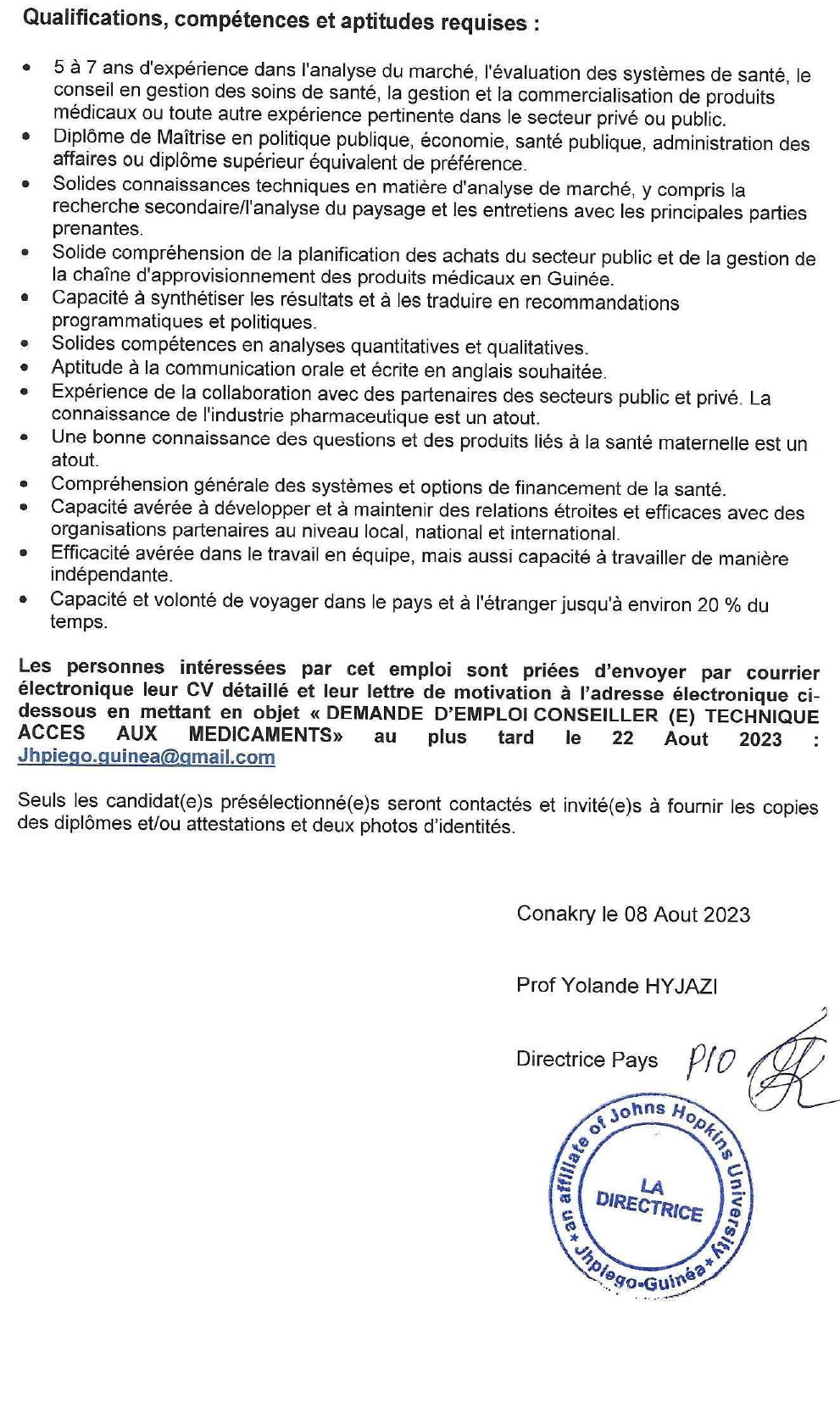 Avis de Recrutement d’un (e) Conseiller (e) Technique Accès aux Médicaments | Page 3