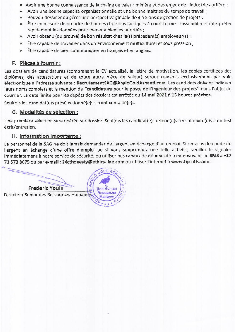 Recrutement d'un(e) Ingénieur(e) des Projets SAG guinée p2
