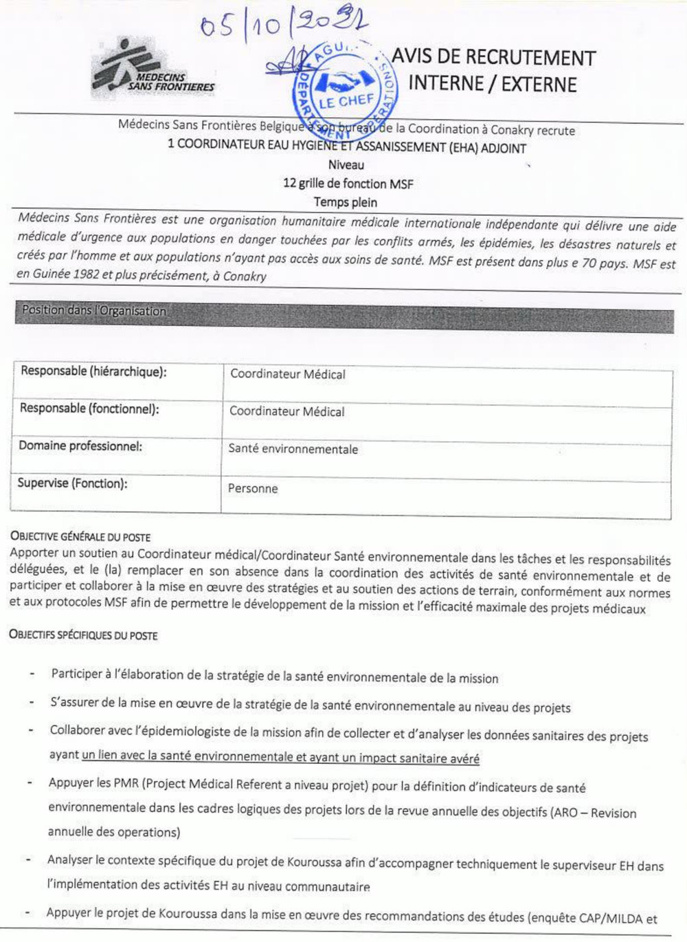 Avis de recrutement d'un coordinateur médical p1