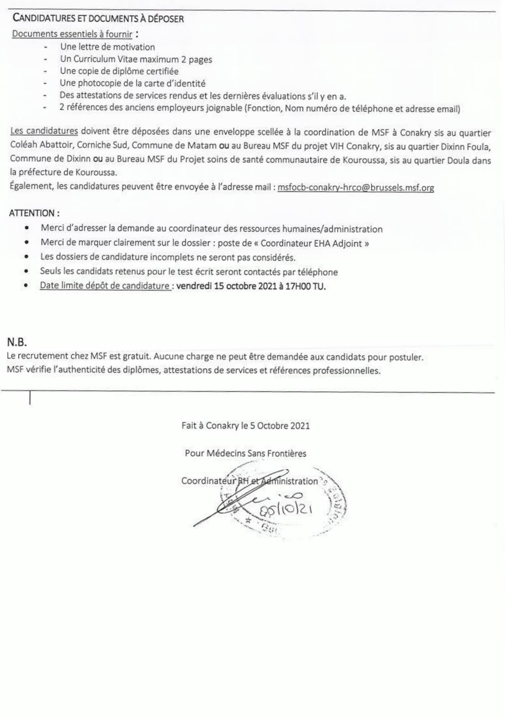 Avis de recrutement d'un coordinateur médical p3