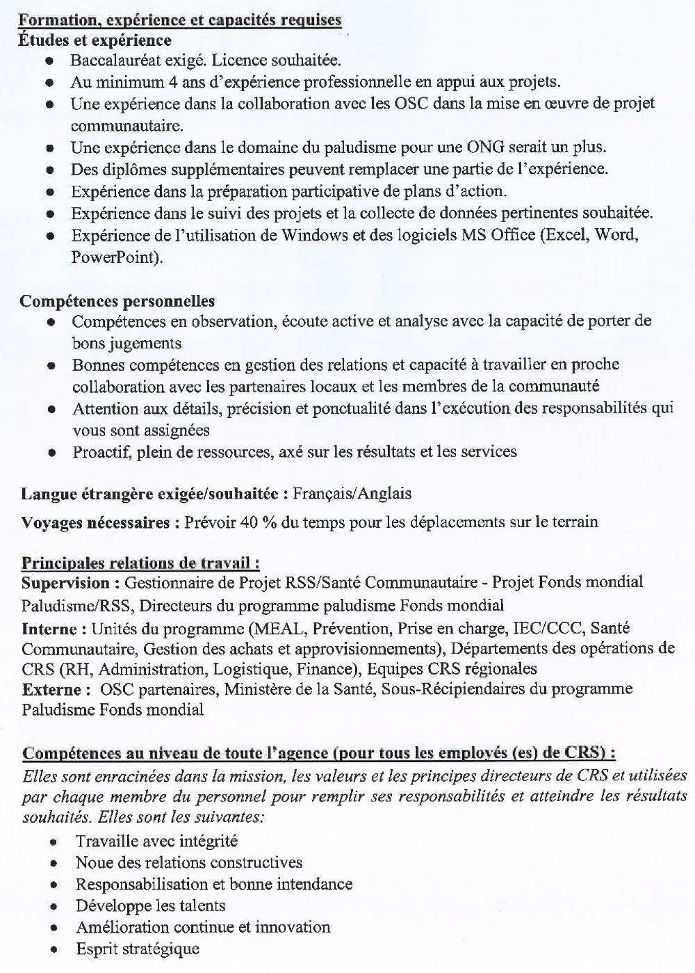 Avis de recrutement d’un(e ) chargé(e ) de la gestion des activités des organisations de la société civile dans le cadre du projet de renforcement des services de lutte contre le Paludisme et du système de santé (NFM3 Paludisme) p3