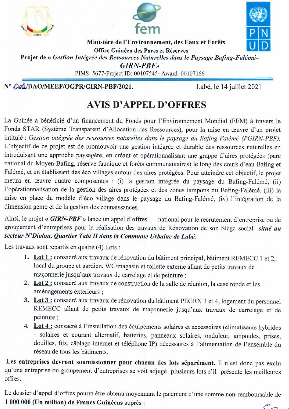 Réalisation des travaux de rénovation d'un siège social p1