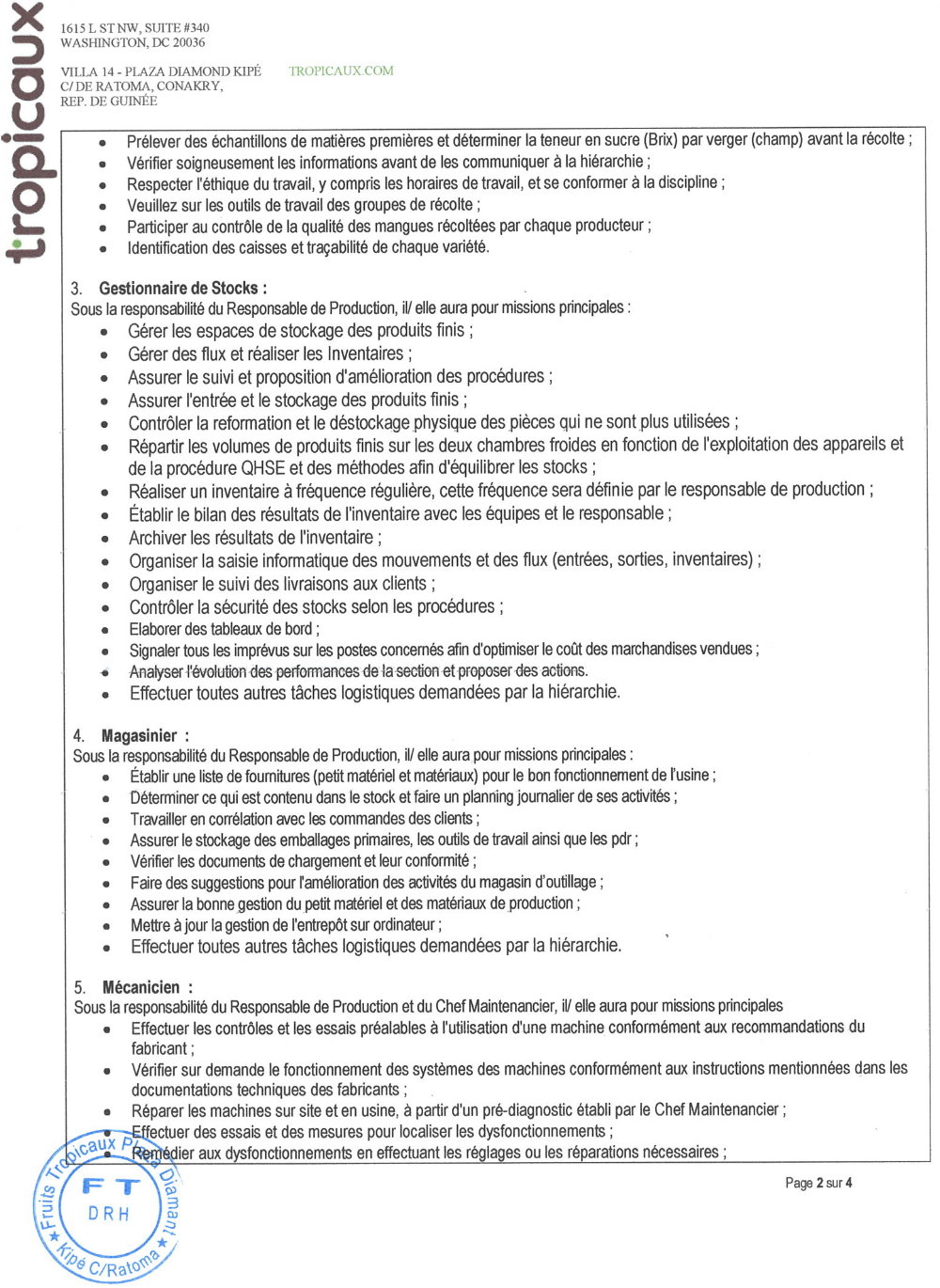 APPEL A CANDIDATURE POUR PLUSIEURS POSTES : 5 controlleurs, 2 assistants d'approvisionnement, 1 gestionnaire de stocks, 1 magasinier, 1 mécanicien, 1 plombier. page 2