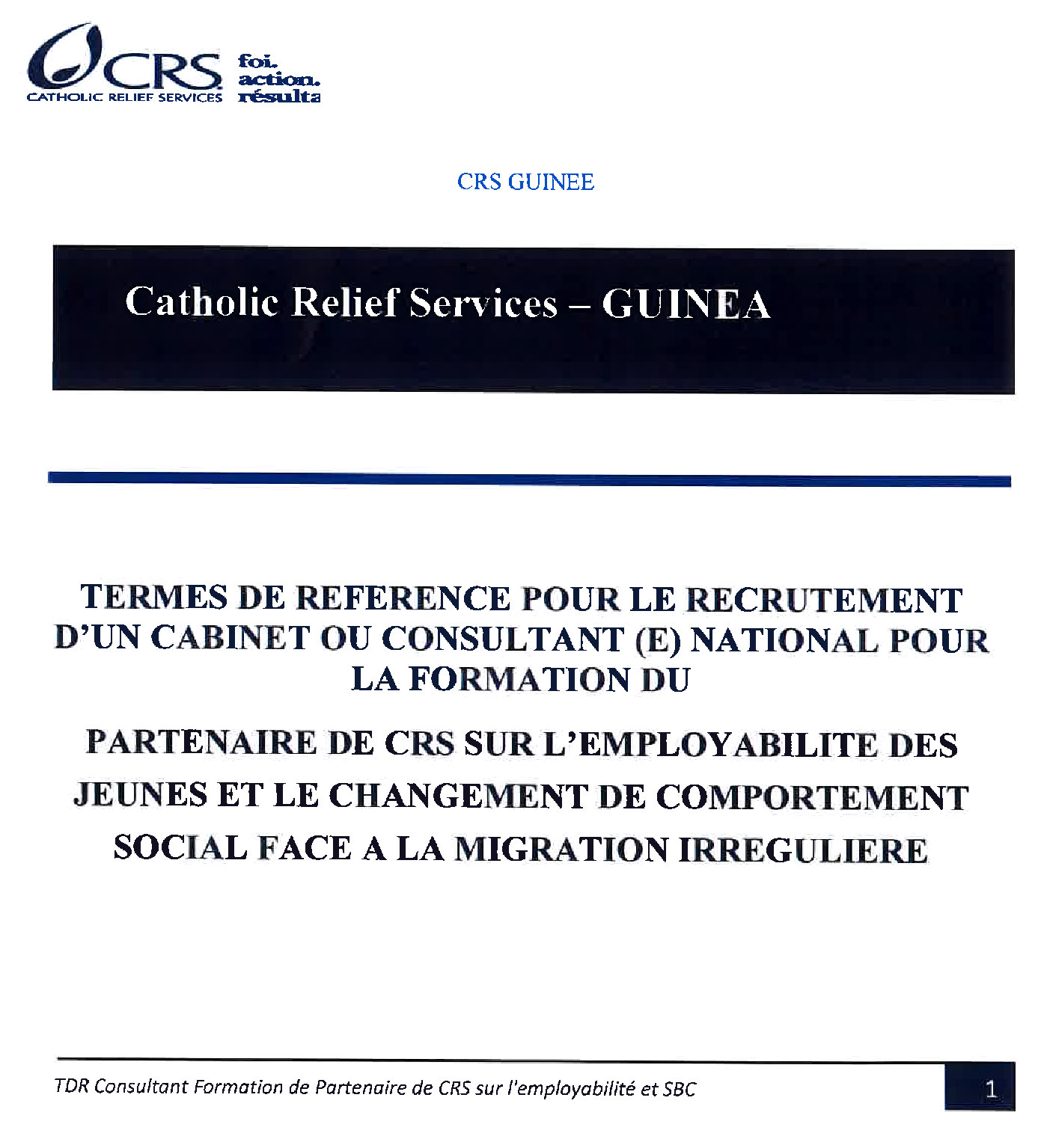 recrutement d’un cabinet ou consultant (e) national pour la formation du partenaire de CRS sur l’employabilité des jeunes p1