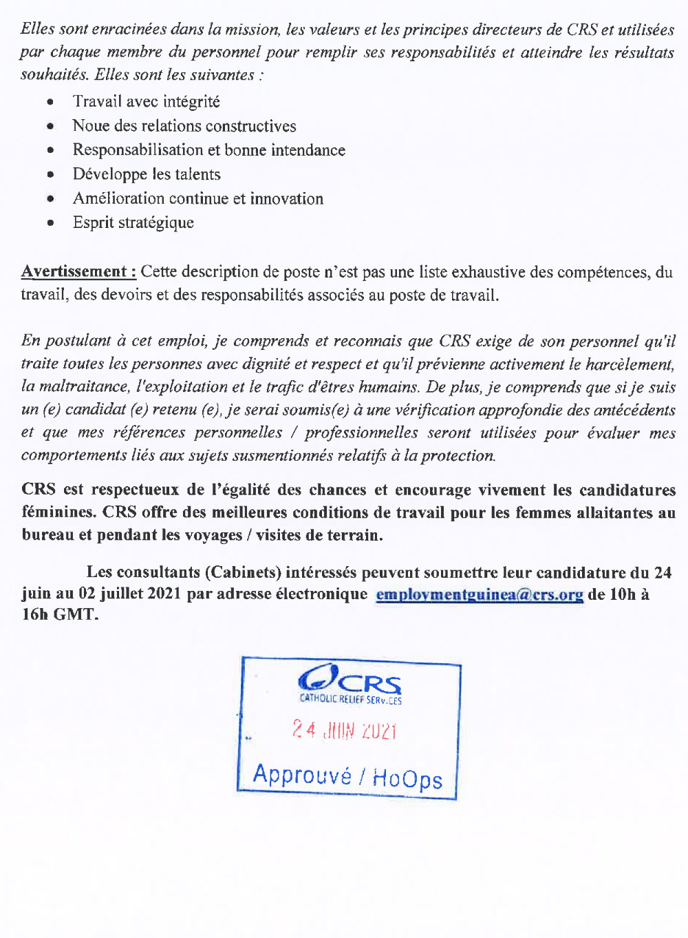recrutement d’un cabinet ou consultant (e) national pour la formation du partenaire de CRS sur l’employabilité des jeunes p5