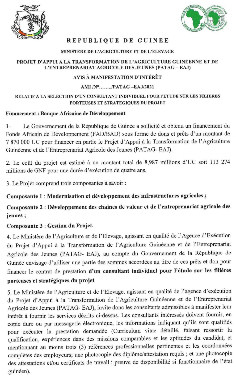 Etude Sur Les Filières Porteuses Et Stratégiques Du Projet - BAD p1