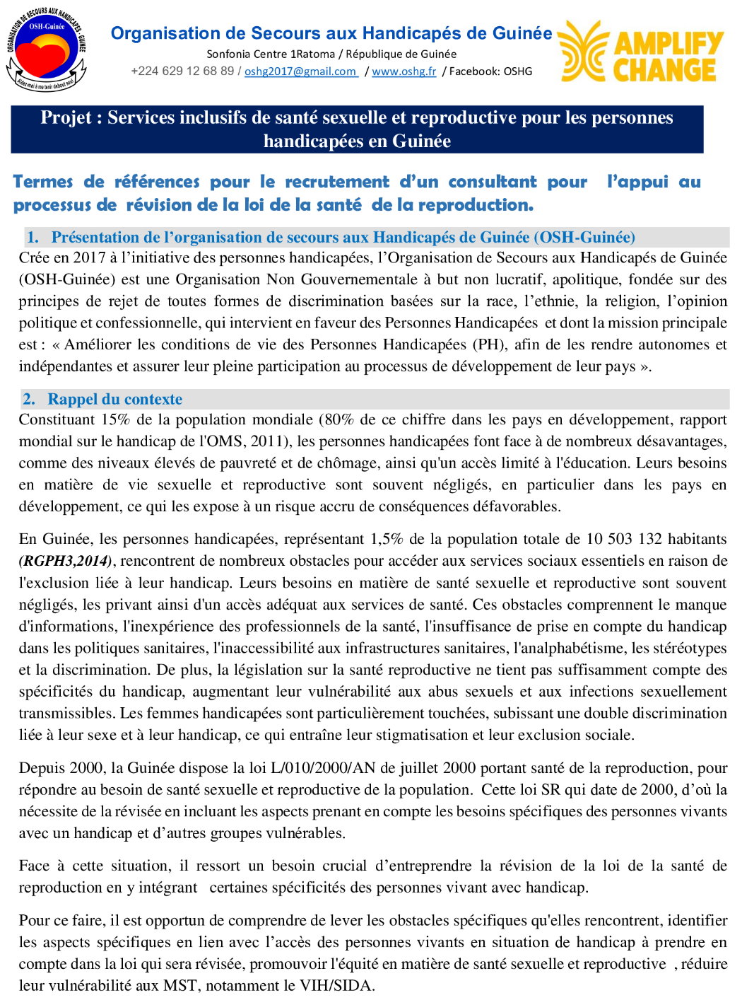Recrutement d’un consultant pour  l’appui au processus de  révision de la loi de la santé  de la reproduction | page 1