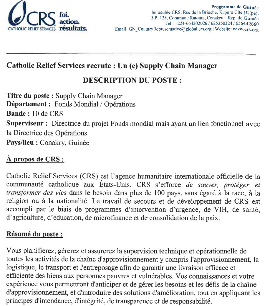 Offres d'emploi en guinée CRS