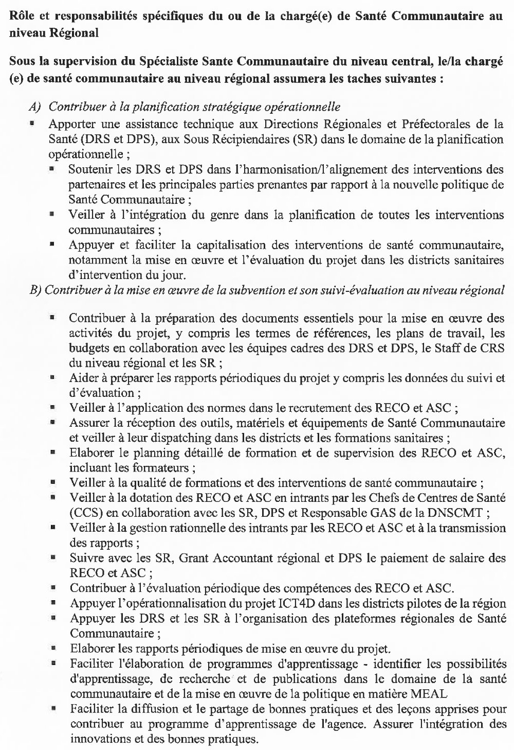 Avis de recrutement d’un(e ) chargé( e) de projet Santé communautaire/Health Community Officer p2