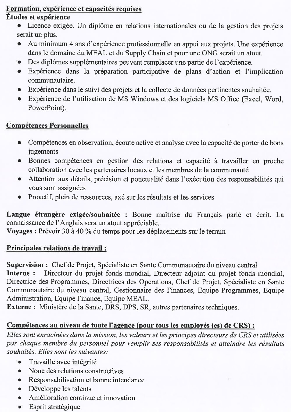 Avis de recrutement d’un(e ) chargé( e) de projet Santé communautaire/Health Community Officer p3