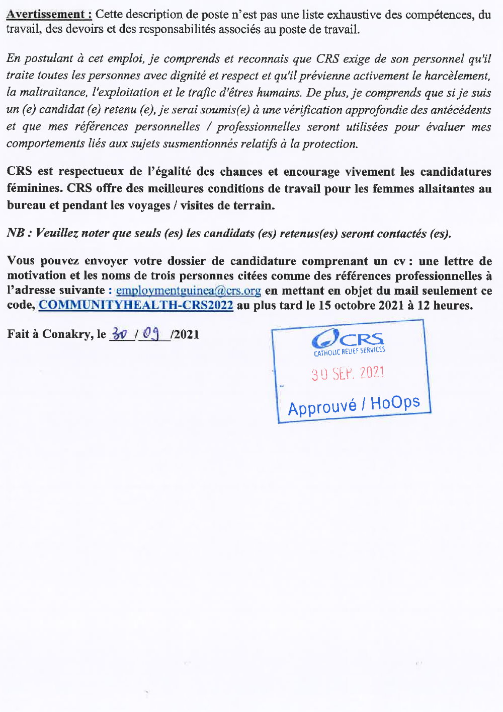 Avis de recrutement d’un(e ) chargé( e) de projet Santé communautaire/Health Community Officer p4