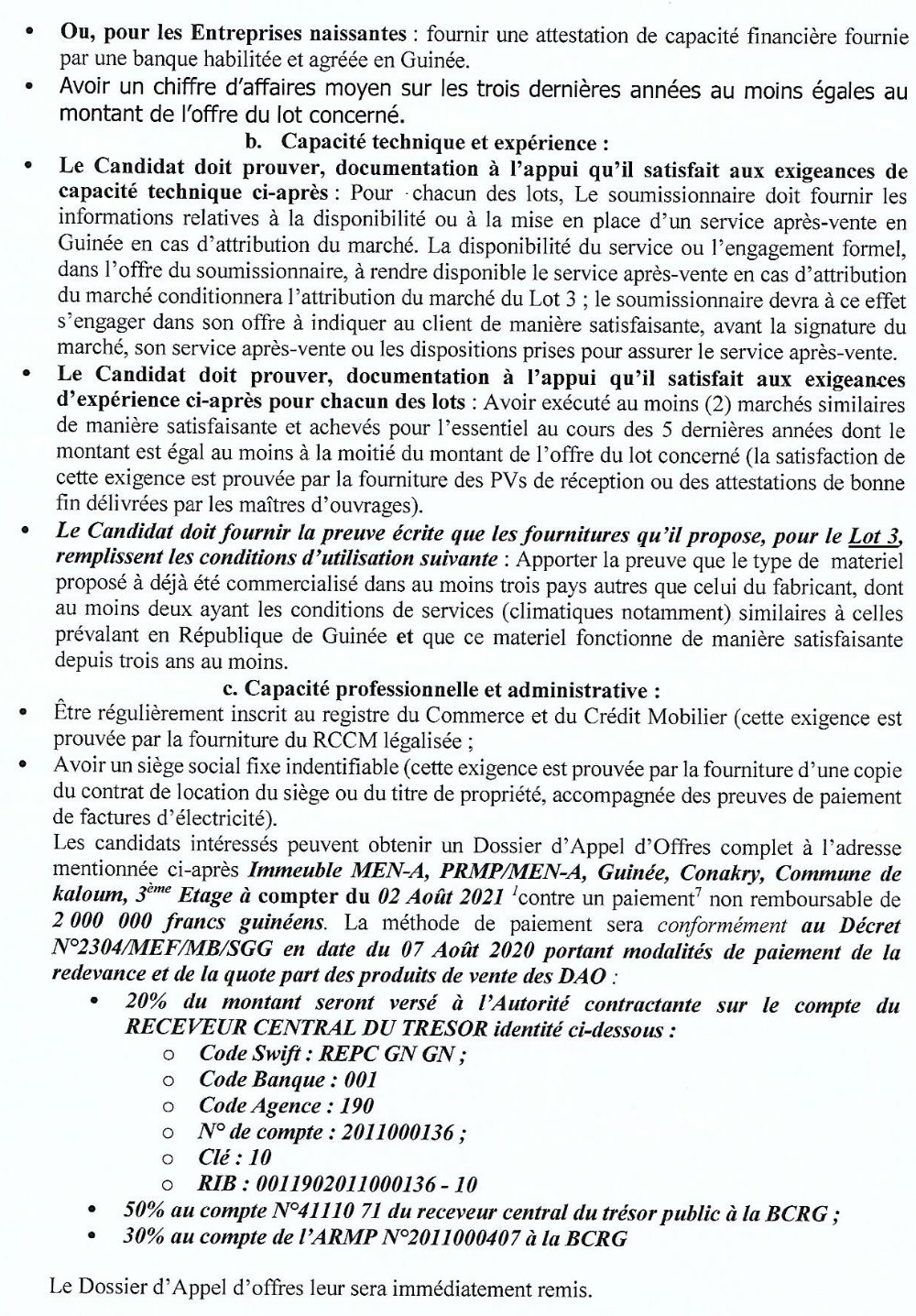 Avis d'appel d'offres pour l'acquisition de matériels informatiques et motos p2