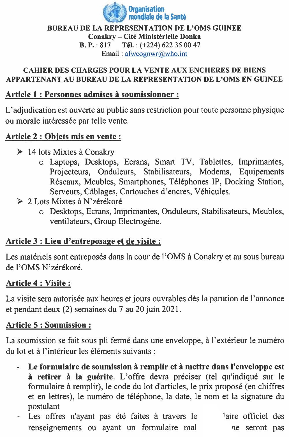 Vente aux enchères oms en guinée p2