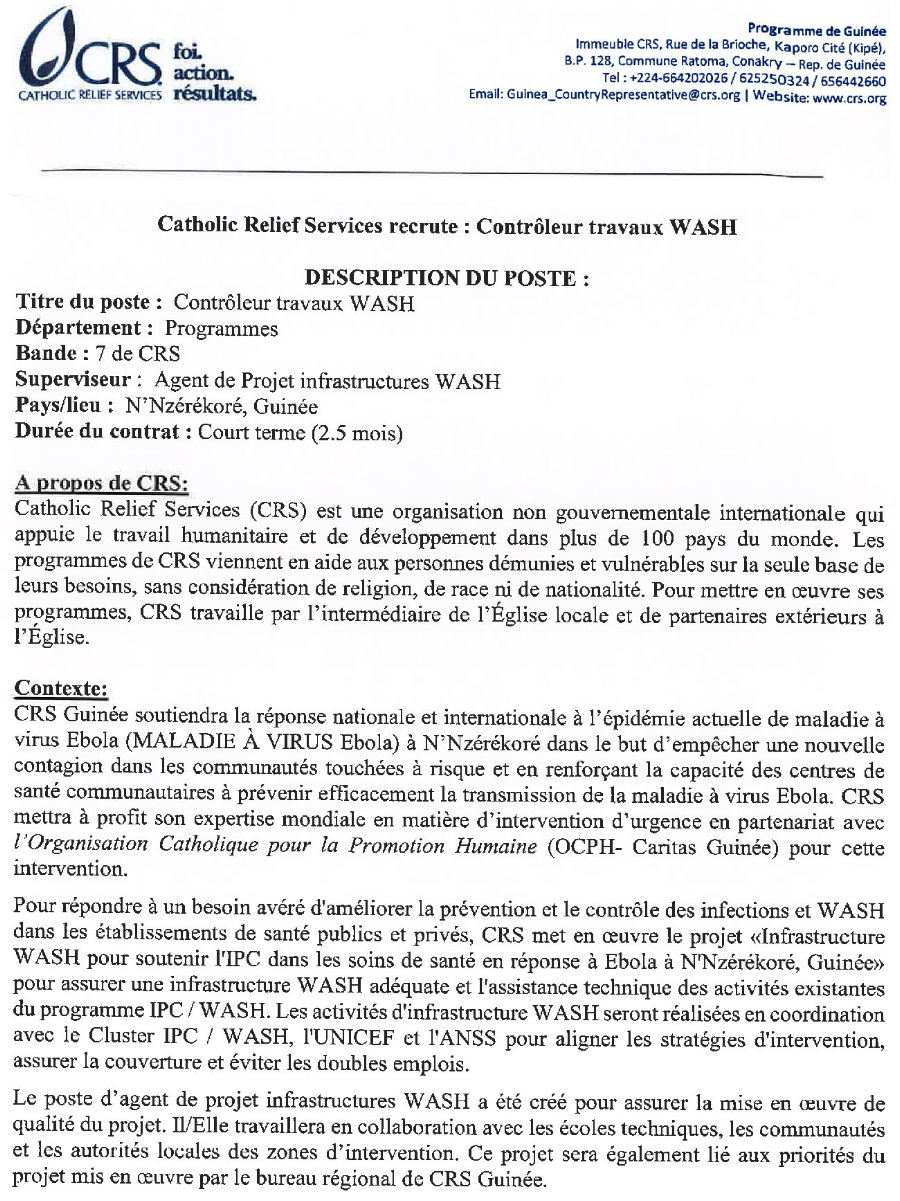 Recrutement d'Un Côntroleur Travaux WASH - CRS p1