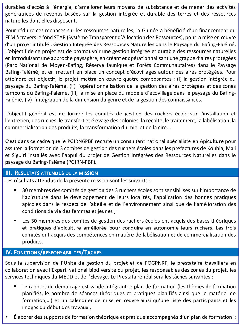 TERMES DE REFERENCE pour le Recrutement d’un Consultant National chargé de former les comités de gestion des ruchers écoles | Page 2