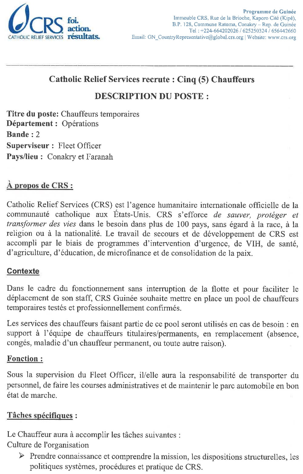 Appel d’offres pour le recrutement de cinq (5) chauffeurs pur CRS Guinée | Page 1