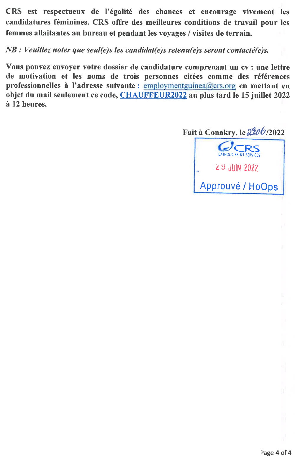 Appel d’offres pour le recrutement de cinq (5) chauffeurs pur CRS Guinée | Page 4