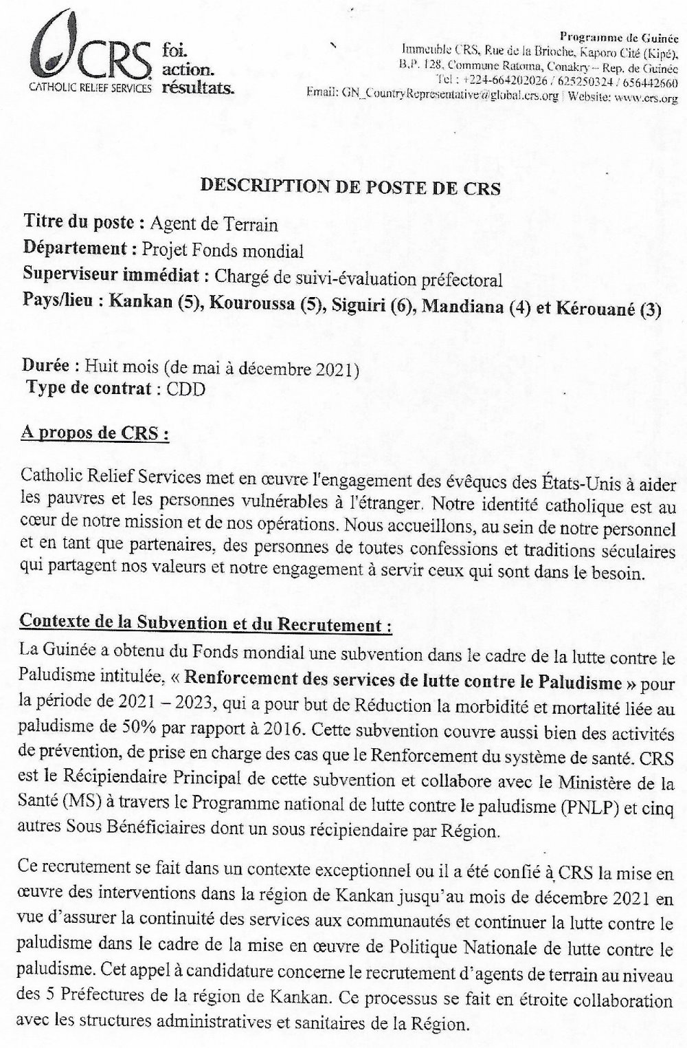 Recrutement de plusieurs Agents de Terrain - CRS p1