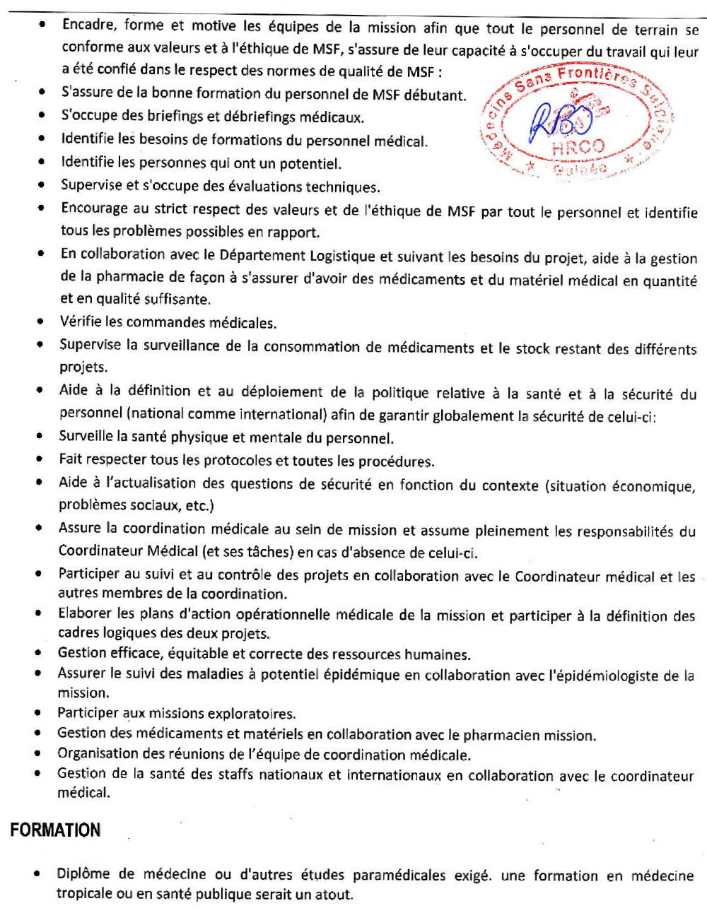 Offre d'emploi de medecin sans frontiere guinée (recrutement page 1)