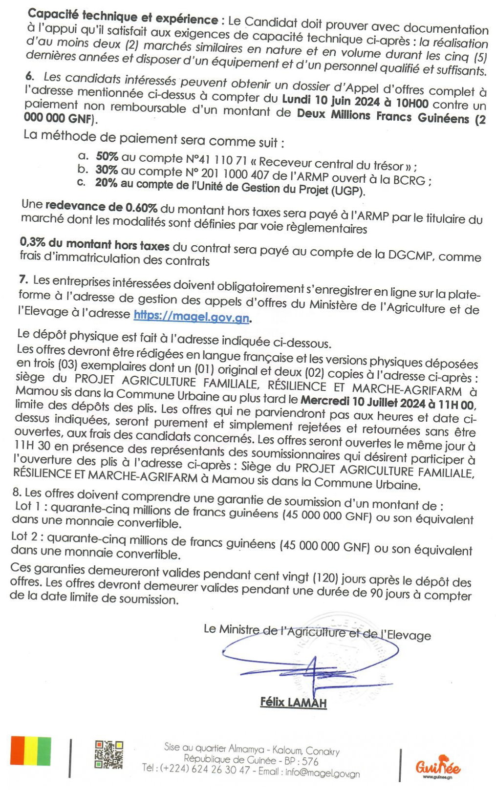 Avis d'appel d'offres pour le Marché relatif aux travaux de construction de deux (02) marchés de collectes pour le compte du Projet AgriFARM | Page 2