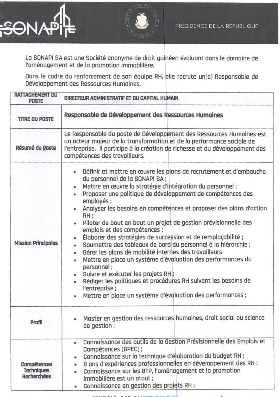Avis de recrutement d'un responsable de développement des ressources humaines | Page 1