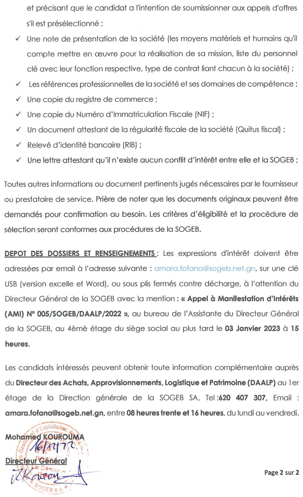 Appel à Manifestation d'Intérêt (AMI) pour la mise à jour de son Répertoire Fournisseurs pour la période 2023 -2024 | Page 2