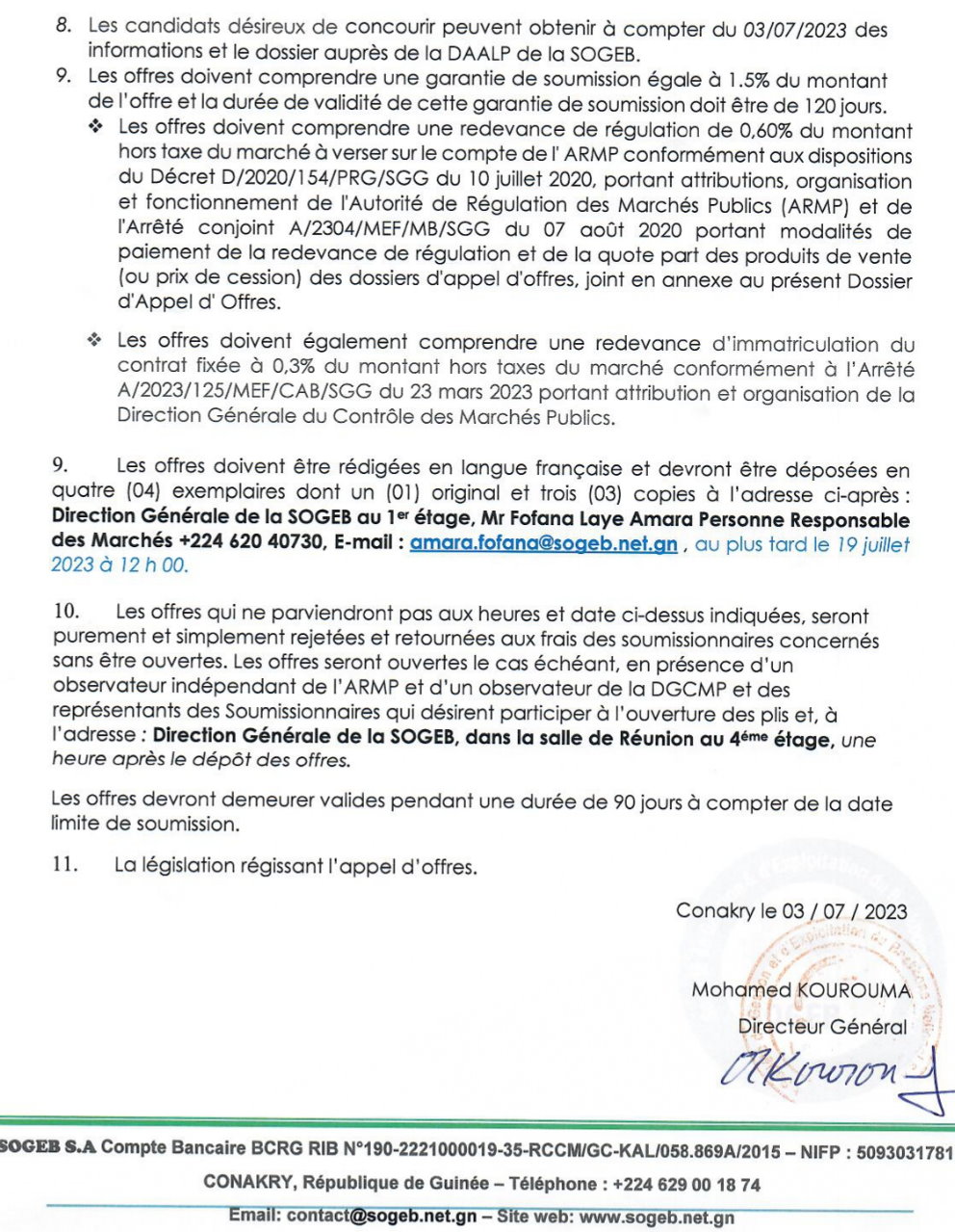Avis d'appel d'offres pour le Marché de fourniture et d'installation d'une connexion internet | Page 2