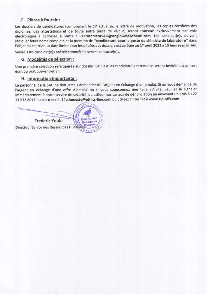 offres d'emploi sag guinée- chimistes de laboratoire p1