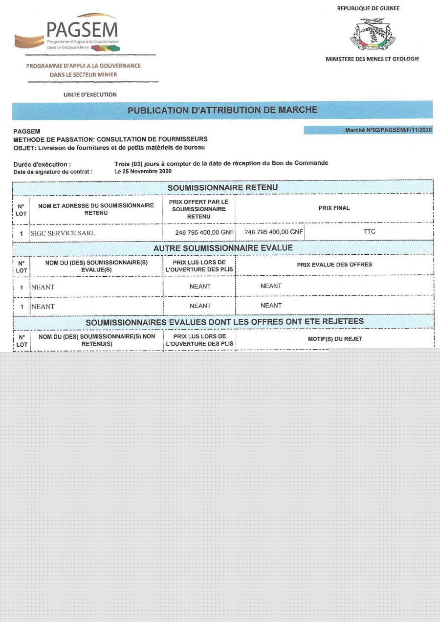 Publication d'attribution de Marché en guinée - Pagsem 5