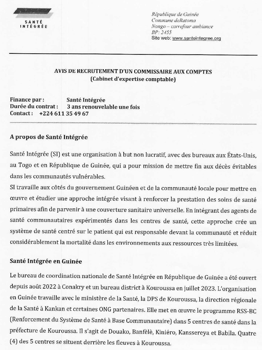 Avis de recrutement d'un commissaire au compte | Page 1