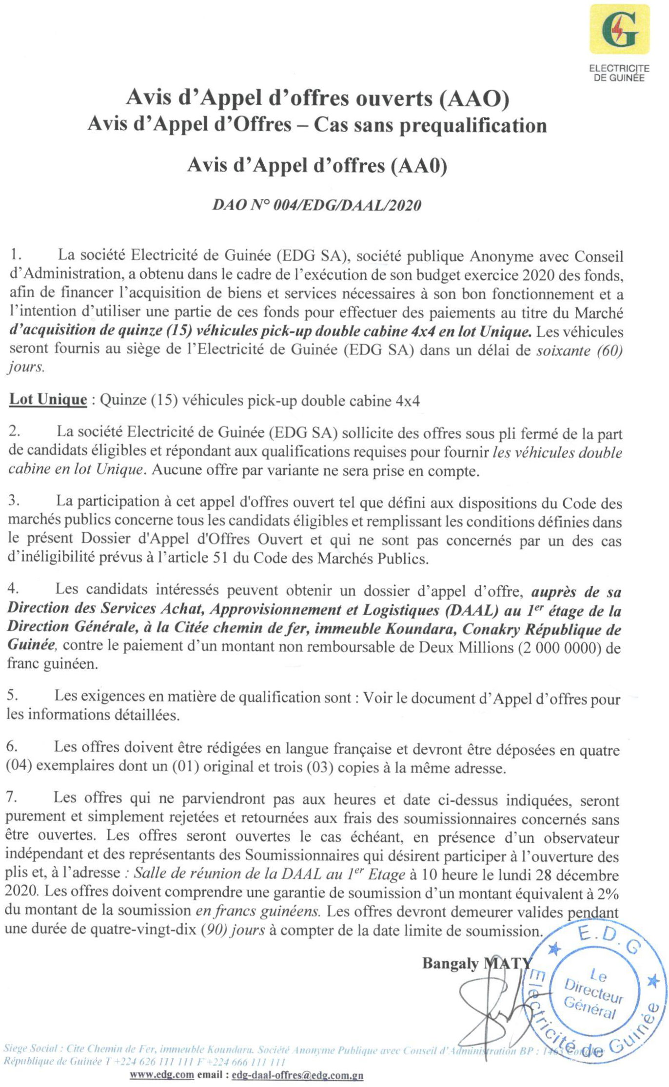Appel d'Offre En guinée Conakry
