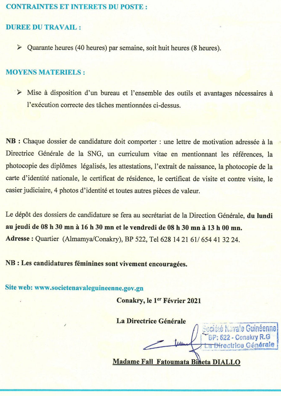 Offres d'emploi sng - société navale guinéenne p3