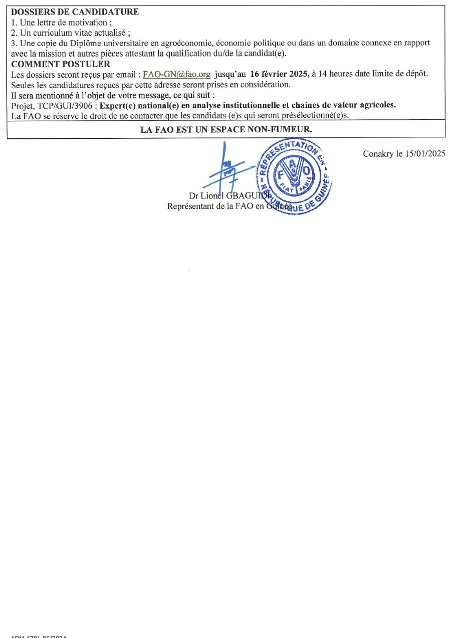 Avis de recrutement d'un(e) Expert(e) national(e) en analyse institutionnelle et chaines de valeur agricoles | page 3