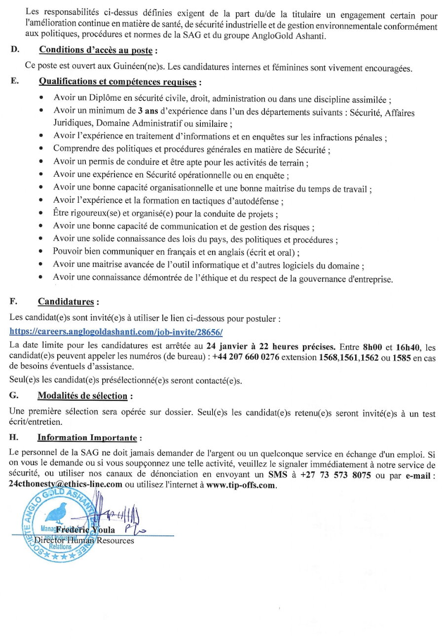 Avis de recrutement d’un(e) chargé(e) des Investigations et d’Information (Security Officer Crime Investigations & Information) | Page 2