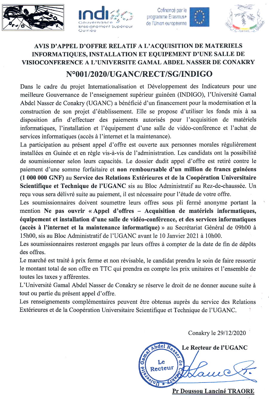 Appel d'Offre de l'UGANC en Guinée Conakry 